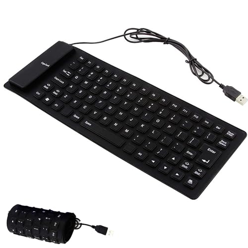 Faltbare Silikon-Softtastatur,leise,tragbare kabelgebundene Tastatur, steckbare USB+PS2-Konvertierungsschnittstelle,wasser- und staubdicht,unterstützt Desktop-Computer und Notebooks,85 Tasten（Schwarz）