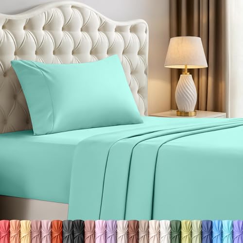 Image of Utopia Bedding Twin XL Sheet Set - 3 Piece Bed Sheets for Twin XL Size Bed, Soft and Breathable Microfiber, Includes 1 Fitted Sheet, 1 Flat Sheet and 1 Pillowcase (Spa Blue)