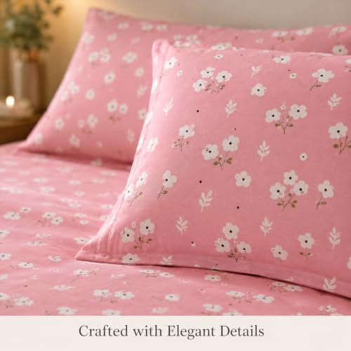 Image of BSB HOME 240 TC Cotton King Size Bedsheet, Premium Soft Breathable Floral Printed Double Bed Sheet, Bed Cover for Bedroom, Durable Bedding, 90 x 100 Inches (229 x 254 cm) - Blush Pink