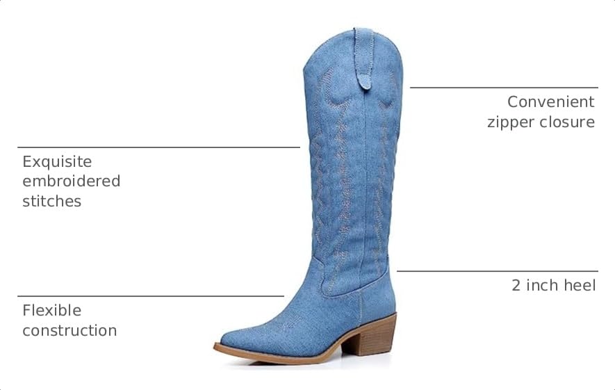 Image of GLOBALWIN Women's Knee High Long Pointed Toe Western Cowboy Boots For Women