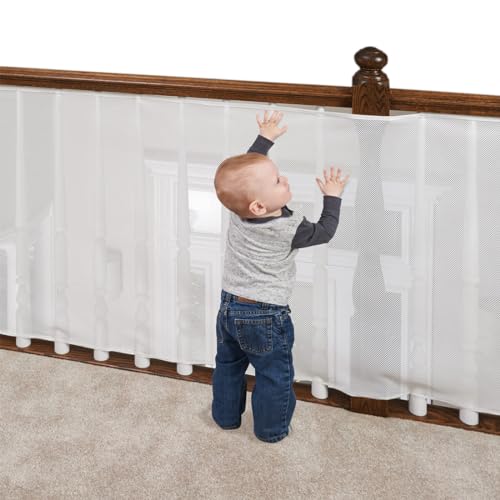 Filet de Sécurité pour Enfants, Bébé Filet de Protection pour Balcon et Escalier, 200 L x 79 H CM Robuste Réglable Clôture D'escalier Barriere de Securite en Maille pour Chat et Jouet, Blanc