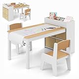 Costzon Kids Table and Chairs, 3 in 1 Wooden Art Drawing...