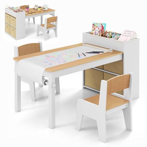 Costzon Kids Table and Chairs, 3 in 1 Wooden Art Drawing...