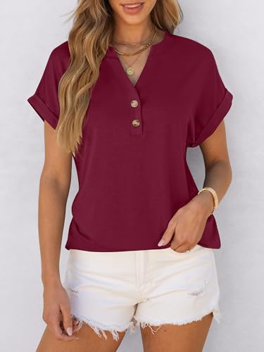 Image of ANRABESS Womens Short Sleeve Henley Tops V Neck Dressy Casual Blouses Summer Trendy Tee Shirts 2026 Vacation Fashion Clothes