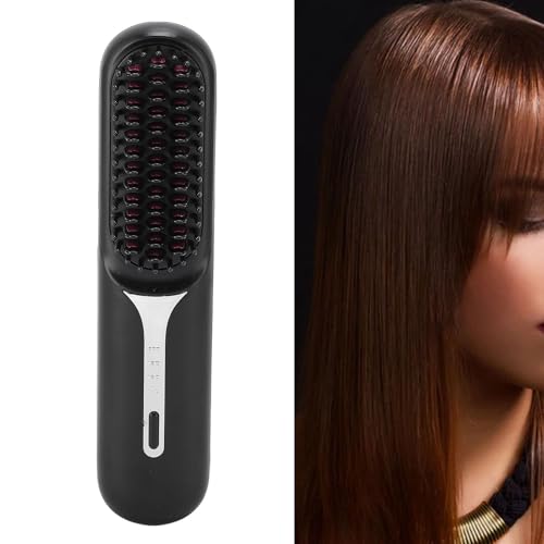 Peine alisador de cabello inalámbrico, cepillo recargable con iones negativos y calentamiento rápido, ideal para uso en casa y viajes, riza y alisa todo tipo de cabello miniatura 3