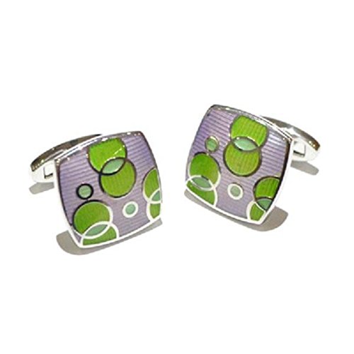 Mancuernillas para hombre diseño burbuja esmaltado verde y rosa