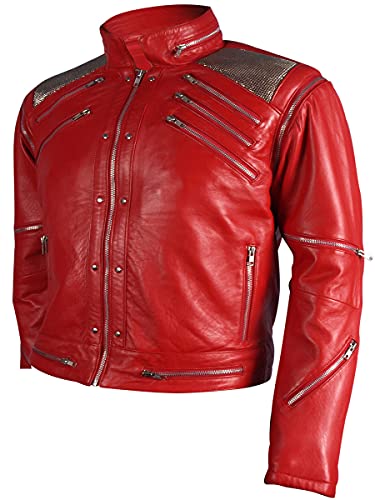 TLW (Premium Quality) Beat-it Leather Jacket - RED - 100% Real Leather3