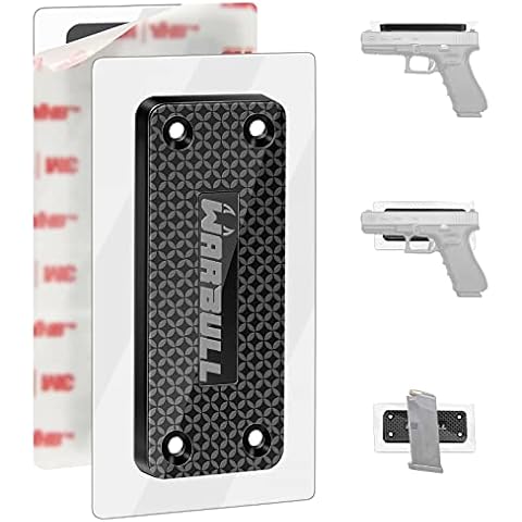 WarBull Gun Magnet with 3M Adhesives, Rated 55 LBS Rubber Coated, No Drilling Gun Magnet Mount for Handgun Rifle Shotgun Pistol, and Concealed Gun Magnet for Vehicle, Car, Truck, Safe, Desk, Wall Cover