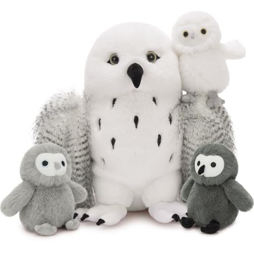 Image of Owl Stuffed Animal with 3 Babies,18 inch Snowy Owl Plush, White