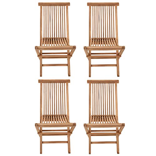 BENEFFITO SALENTO - Lot de 4 Chaises de Jardin Pliantes en Teck Naturel, Chaises Extérieures en Bois, Mobilier de Terrasse, Résistantes et Compactes - X4