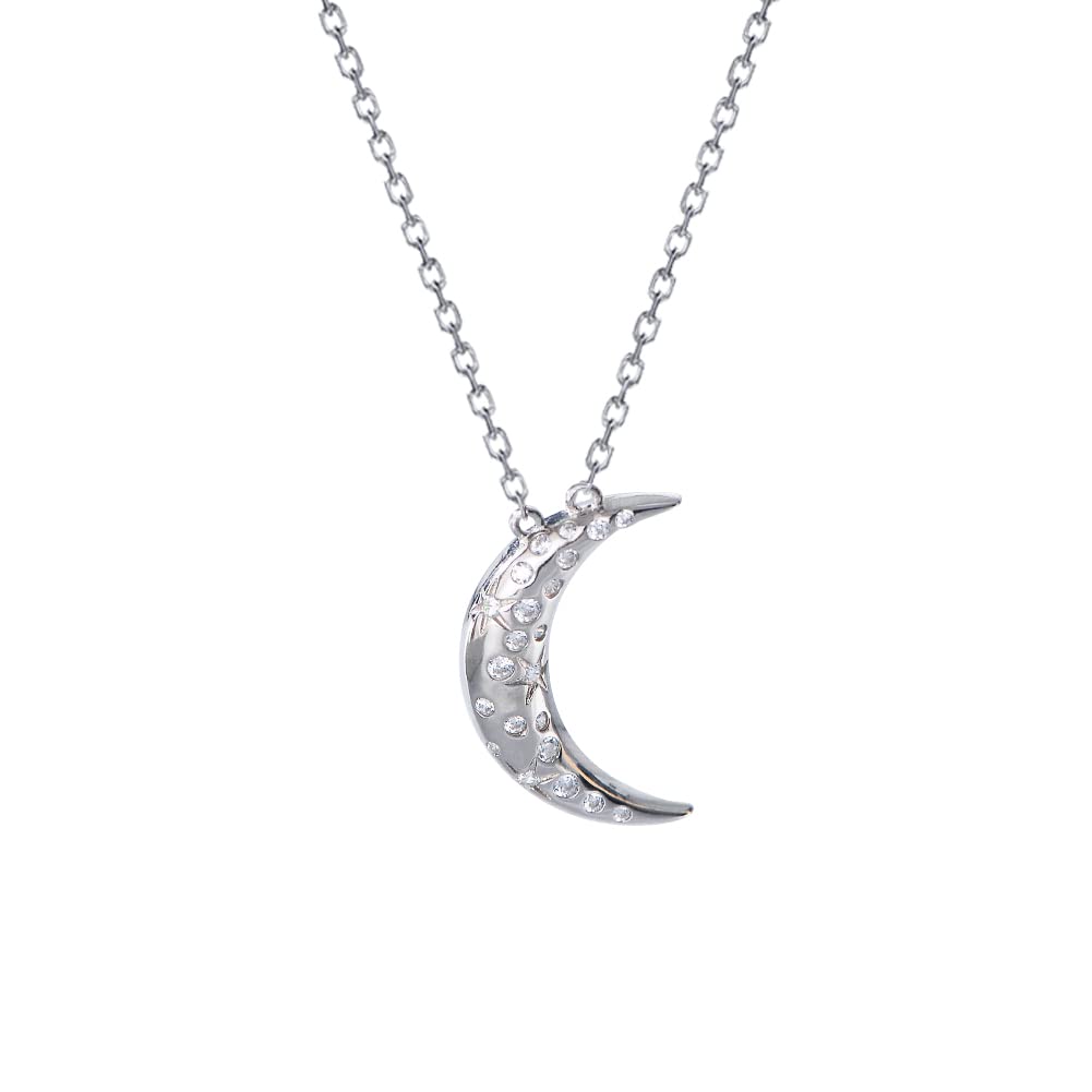 SOFOC Moon Star Necklace Crescent Moon Necklace with Cubic Zirconia Sterling Silver Pendant Necklace for Women,Birthday Christmas Jewelry for Gifts Women Girls Her,Chain at 18+2 Inches