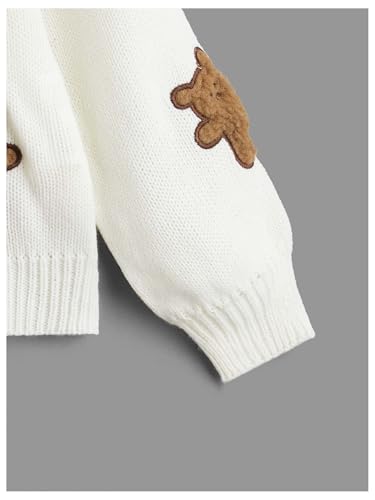 OYOANGLE Girl's Bear Embroidery Button Up Cardigan Sweater Long Sleeve V Neck Cute Knitted Outerwear4