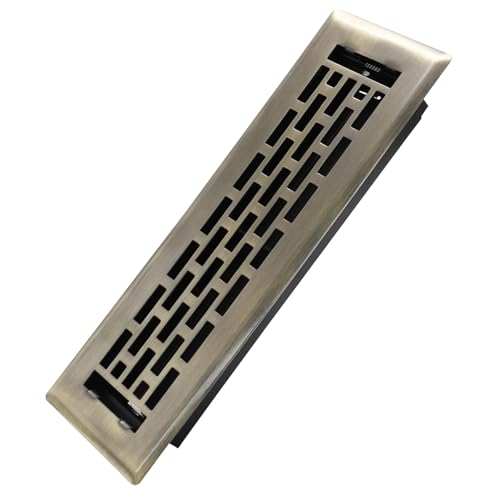 Howeall 2x10 Inches Heavy Duty Walkable Floor Register - Easy Adjust Air Supply Lever Decorative Floor Vent Covers - Boston Design Vent Covers for Home - Antique Brass