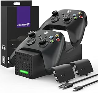 Fosmon Dual 2 Controller Charger Compatible with Xbox Series X/S Controllers (Not for Xbox One / 360), (Two Slot) High Speed Docking Charging Station with 2 Rechargeable Battery - Black