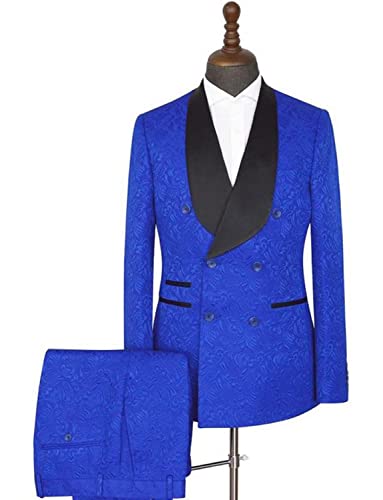 Cdkoke Herren 2-teiliger Jacquard Anzug mit Schalkragen Allover-Blumendruck für Weihnachtsfeier Smoking – Bild 3