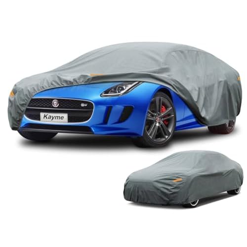 Kayme Heavy Duty Car Cover Custom Fit Jaguar F-Type, Waterproof All Weather for Automobiles, Full Exterior Covers Rain Sun UV Protection. grey Custom