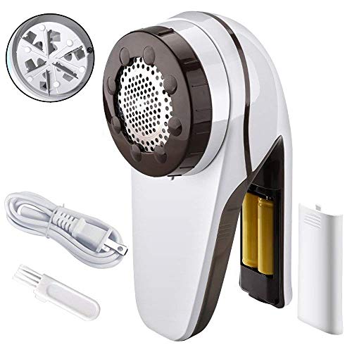 TC JOY Electric Lint Remover Rechargeable Battery Operated Fabric Shaver with Power Cord for Battery Charging, Portable Clothes Shaver with Six-Tooth Blade for Efficient Lint Removing, White