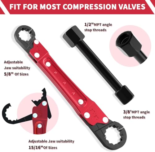Image of 5Pcs Plumbing Tools Kit with Angle Stop Wrench & 1 /2-Inch Compression Sleeve Puller, Professional Heavy Duty Ferrule Remover Tool, Plumbers Pipe Wrench and Basin Faucet Wrench Set with P180 Sandpaper