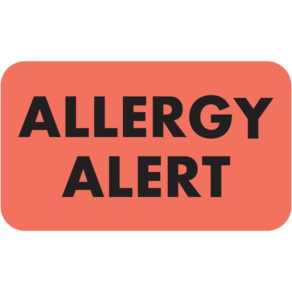 Allergy Alert Chart Label 1-1/2” x 7/8” Fluorescent Red Doctor Stuff Permanent Adhesive Medical Chart Flag 250 Stickers/Box