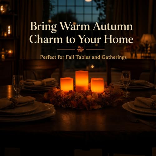 Image of Rhytsing Burnt Orange Real Wax Flameless Candles with Timer for Fall, 3 Pcs