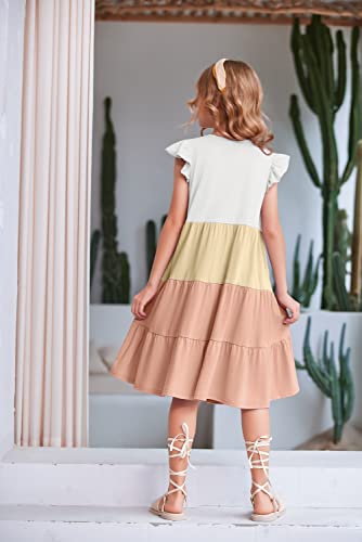 Arshiner Girl's Summer Dresses Ruffle Sleeve Tiered Swing Midi Casual Sundress with Pockets4
