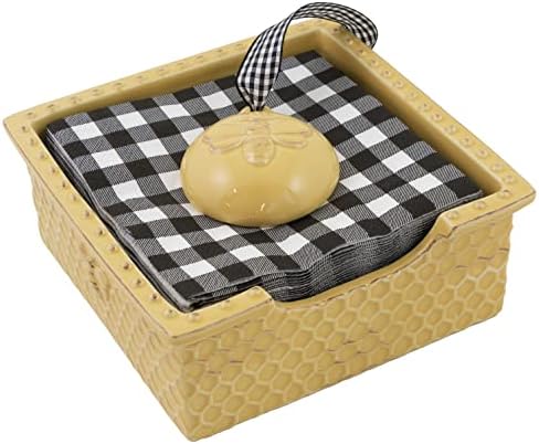 Boston International Embossed Stoneware Napkin Holder Caddy, Cocktail Size, Honeycomb image 5