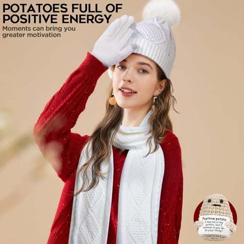 AICase Birthday Gifts for Womens Christmas Gifts Beanie Hat Scarf Gloves Set with Cute Positive Potato4