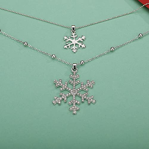 Cathercing Crystal Double Snow Flake Pendant Long Necklace For Women Sweater Chain Necklace Choker Adjustable Elegant Jewelry Rhinestone Accessories Dressy Collocation Winter Evening Party #TOP5