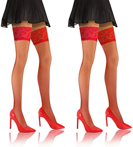 Sesto Senso 2 Pack Fishnet Hold Ups Stockings Sexy Thigh-High Lace Top