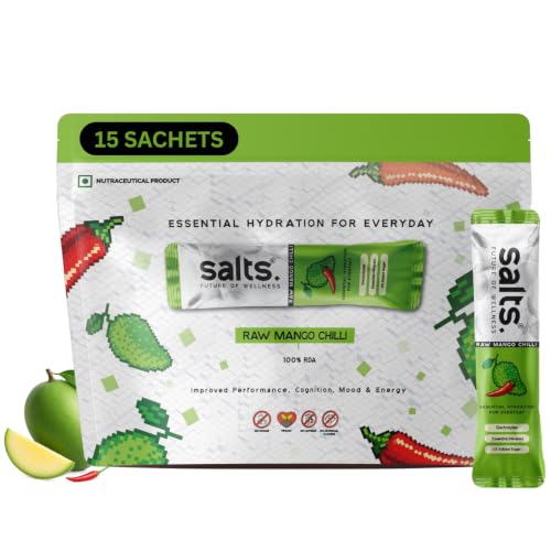 Image of Salts Electrolyte Powder, 15 Sachet with Zero Sugar, Electrolytes Hydration Mix Drink for Summer Heat, Workout Recovery and Travel, Keto and Vegan Friendly, (Raw Mango Chilli)