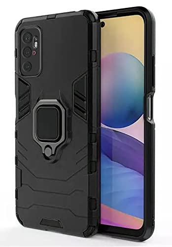 Image of WOW IMAGINE Shock Proof Back Case Mobile Cover for Xiaomi Redmi 10T 5G | Back Cover Case (Tough Armor | Hybrid PC + TPU | Ring Holder & in-Built Kickstand | Black)
