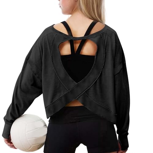 Girls Open Back Tops Long Sleeve Crew Neck Fall Backless Shirts Clothes Teen Kids Fashion Casual Oversized Fall Sweater3