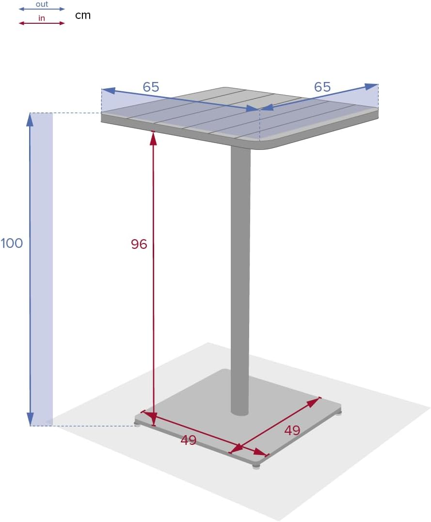 HES-165253A High Outdoor Table, Phuket Graphite, Treated Steel, Large