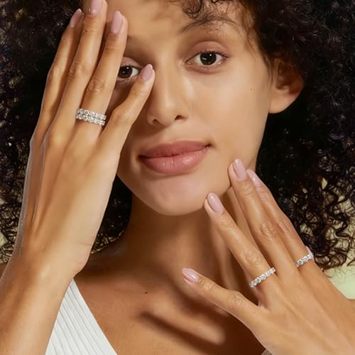 WES Moissanite Eternity Ring Wedding Band - 925 Sterling Silver Total 5.1cttw D Color VVS1 Lab Created Round Moissanite Ring Anniversary Engagement Stackable Rings, Size 8 - Image 6