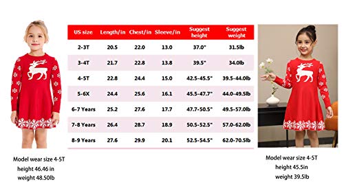 Smiling Pinker Little Girls Christmas Dress Reindeer Snowflake Xmas Gifts Winter Knit Sweater Dresses (6-7 Years, Red) #TOP6