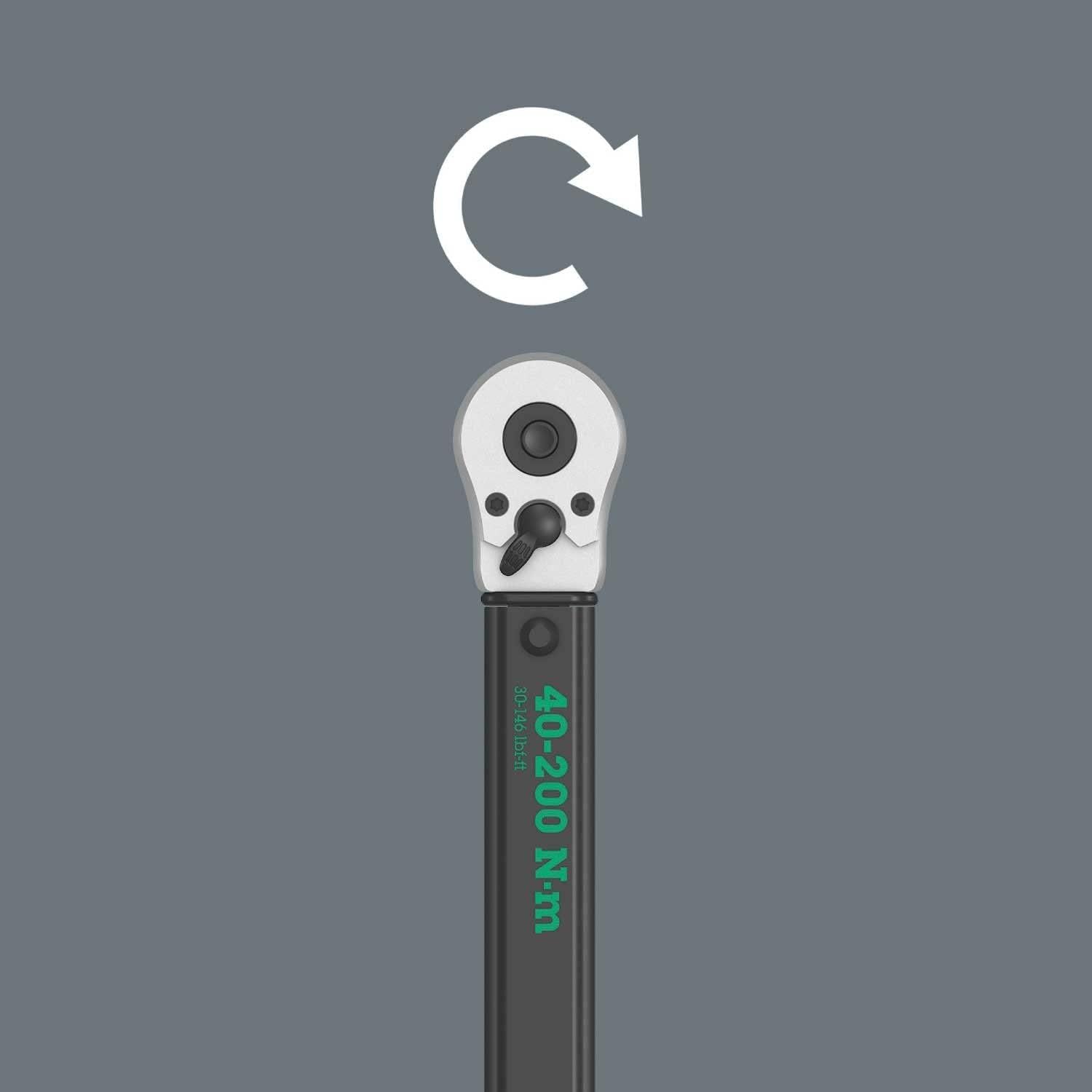 Wera - 5075622001 Click-Torque C 3 torque wrench with reversible ratchet, 1/2" x 40-200 Nm, black/green