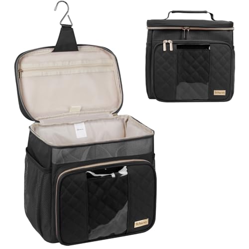 Behaesty Travel Toiletry Bag for Women, Water Resistant Portable Hanging Toiletry Bags for Traveling, College Dorm, Bathroom, Gym, Shower Caddy, Organizer for Full Sized Bottles, Toiletries (Black)