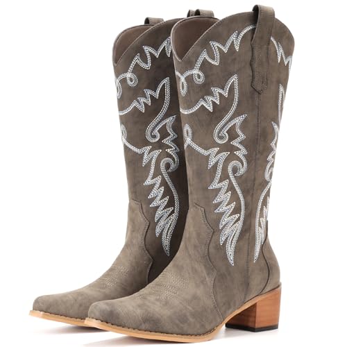 Image of IXU Cowboy Boots Women Pointy Toe Women's Mid Calf Western Cowgirl Boots | Casual Boots