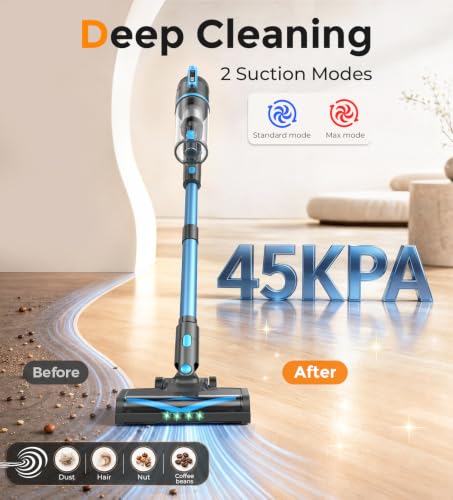 Image of DEVOAC V15 Cordless Vacuum Cleaner, 45Kpa Suction & Brushless Motor Stick Vacuum, Rechargeable Battery with 45mins Runtime, LED Display, 6 in 1 Handheld Vacuum for Home Hard Floor Carpet Pet Hair
