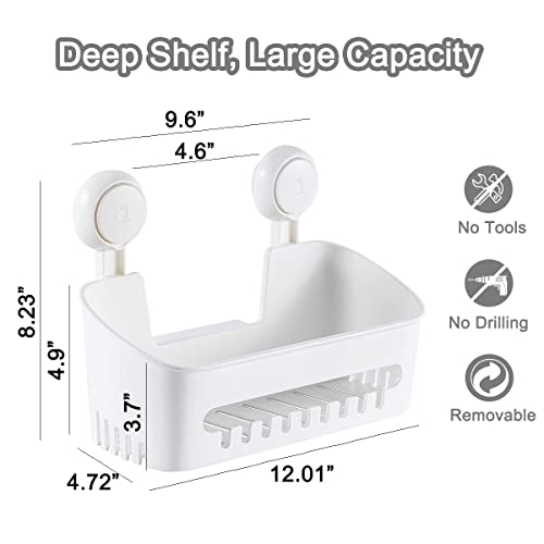 Plastic Shower Caddy Suction Cup Shower Organizer Basket Bath Shelf, Strong Suction Power Bathroom Caddies With Fence Hooks, Kitchen Rack, Waterproof, Oilproof, Reusable, For Shampoo, Gel #TOP4
