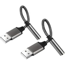 محول مقبس سماعة رأس صوتي USB إلى 3.5 مم،عبوة من قطعتين، محول USB إلى Aux 3.5 مم أنثى، محول بطاقة صوت خارجية لسماعات الرأس والكمبيوتر الشخصي وأجهزة الكمبيوتر المحمولة وأجهزة الكمبيوتر المكتبية وأجهزة PS4 وPS5 والمزيد