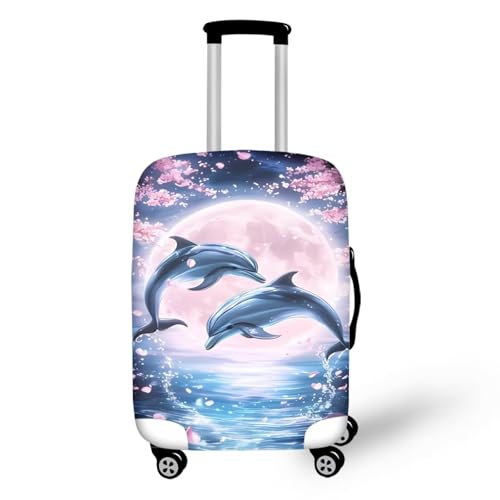 Image of Mumeson Moon Dolphin Travel Luggage Cover Suitcase Protector Smooth Zipper Elastic Luggage Baggage Protective Fit Suitcase 18,19,20,21 inch