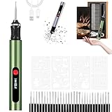 2026 Nouveau Kit Complet De Gravure Électrique – Le Graveur, Tenovia Stylo Graveur, Livré Avec 30 Têtes De Gravure et 5 Gabarits, Gravez Sur Bois, Verre, Métal, Pierre et Bien Plus Encore(Vert,5)