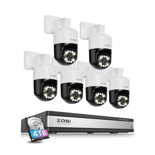 ZOSI 16 Channel 4K PoE Security Camera System with AI Face Person Vehicle Detection, 6 x 5MP 3K Outdoor Auto Tracking PT PoE IP Camera with 5X Digital