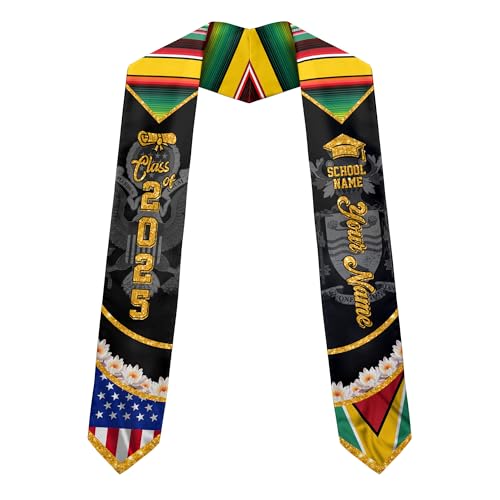 MonkeyVan Custom Guyana Graduation Sash Custom Flag Graduation Stole Guyana Flag Graduation Sash Guyana Stole Graduation 2025 Gya15
