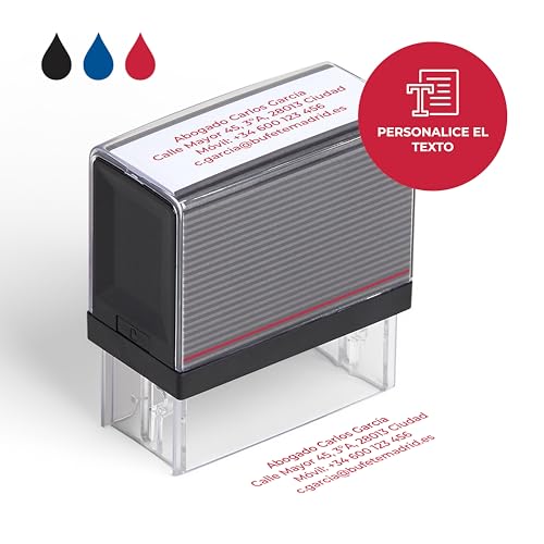 Cimpress Sello Autoentintable Personalizado con Texto, Ideal como Sello de Nombre, Dirección o Empresa, Tinta Roja, Tamaño Mediano 5,7 x 2,1 cm, Perfecto para Uso Diario en Oficina o Escuela