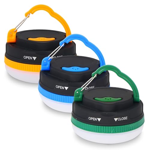 Linterna de camping 3 piezas impermeable LED para tienda de campaña con base magnética, luces de camping al aire libre, luz de tienda de campaña alimentada por pilas, pesca, emergencia