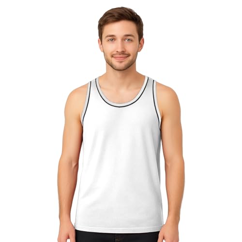 Image of Mens Cotton Gym Vest Racer Back Tank Top Sleeveless Muscle Training Workout Top UK (M) White