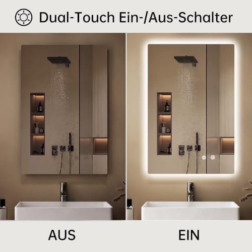 OUMUSU Badspiegel mit Beleuchtung 40x60cm Badezimmerspiegel mit Beleuchtung – Ansicht 4