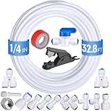 32.8ft Refrigerator Water Line Kit - Fridge Ice Maker Water Line Kit, 1/4" OD Tubing Water Line Kit with Quick Connect Fitting for Fridge Ice Maker Reverse Osmosis RO System Water Filter